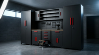Garage Storage Cabinets System, 8-Pcs Workshop Cabinet Set in Black, Included Steel Cabinets Drawers Rolling Chest and Pegboard,Locked Garage Storage Cabinet — Lifestyle