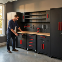 Garage Storage Cabinets System, 8-Pcs Workshop Cabinet Set in Black, Included Steel Cabinets Drawers Rolling Chest and Pegboard,Locked Garage Storage Cabinet — Lifestyle