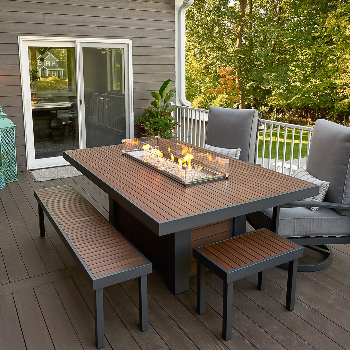 Kenwood and Brooks Linear Dining Height Gas Fire Pit Table
