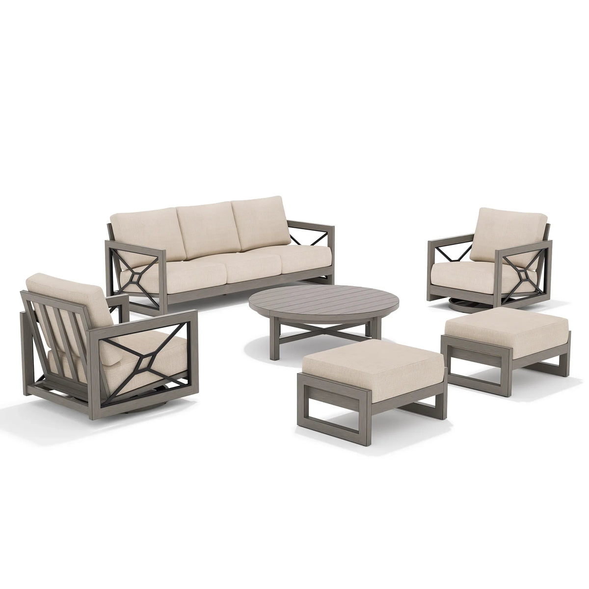 Marindo 6 Piece Outdoor Sofa Set With Swivel Chair and Ottoman