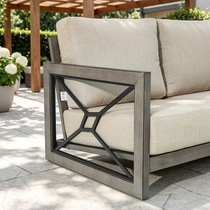 Marindo 6-Piece Faux-Wood Aluminum Patio Set with Fire Pit and Ottomans