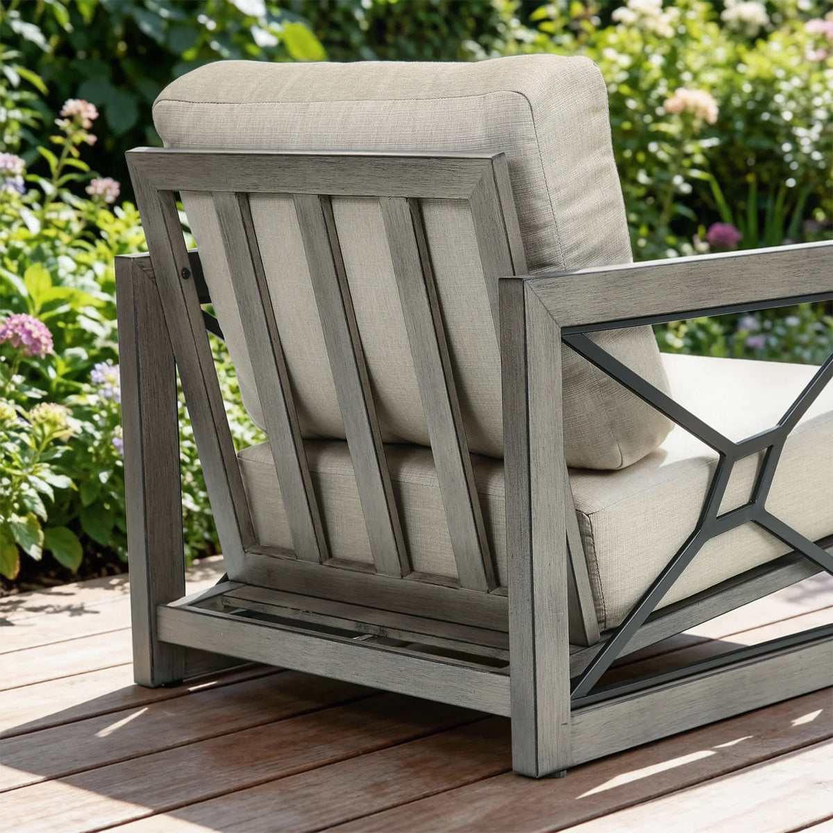 Marindo 6-Piece Faux-Wood Aluminum Patio Deep Seating Set with Fire Pit Table