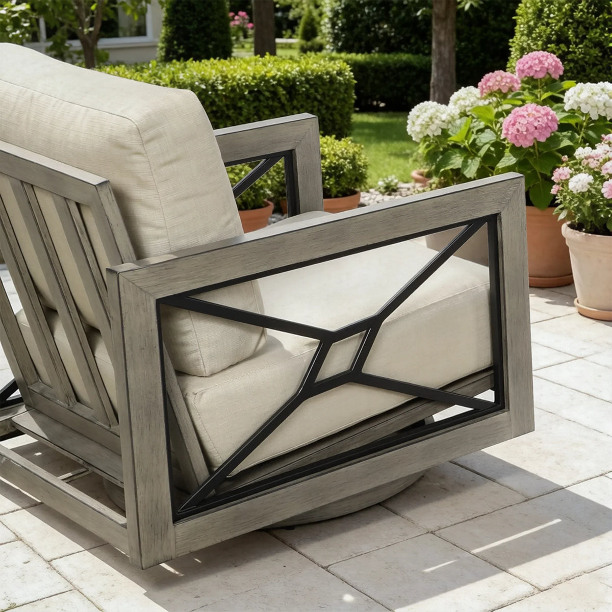 Marindo Convertibale Patio Sectional Set With Swivel Chair and Ottoman