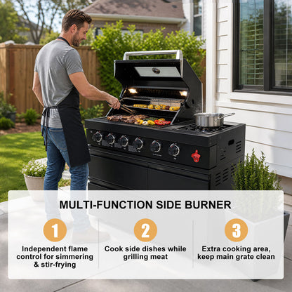85" 4-Burner 72000 BTU Black Outdoor Kitchen Island Grill with Compact Refrigerator Marble Countertops Sink
