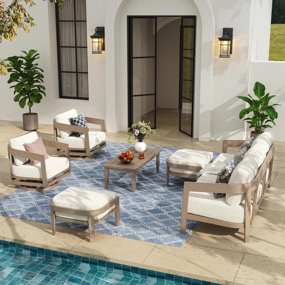 Harmonti 6 Pieces Patio Aluminum Swivel Conversation Sofa Set With Ottoman