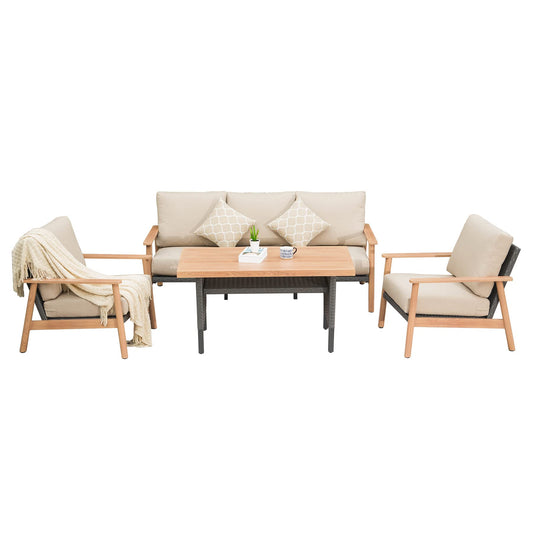 Outdoor Wicker Patio Furniture Set with All-Weather Aluminum Rattan - Neutral