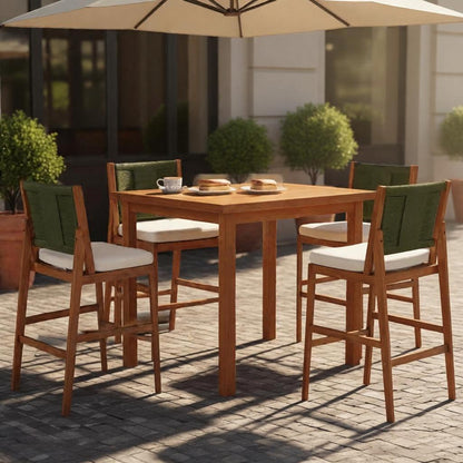 4 Pieces Arly Green Outdoor Bar Stool Solid Acacia Wood and Woven Wicker