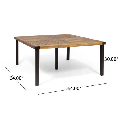9-Piece Outdoor Patio Dining Set, 64" Square Acacia Wood Table with 8 Armchairs, Teak