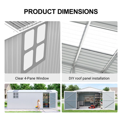 Outdoor Storage Shed 20x13 FT - Metal Garden Utility Shed with Ventilation - Silver