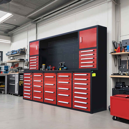 10ft Workbench Cabinet(40 Drawers, 2 Cabinets & 1 Pegboard)