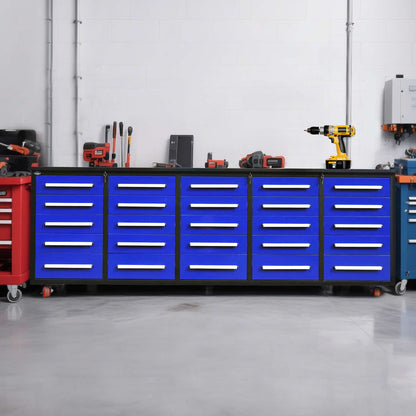10ft 25-Drawer Storage Workbench with Wheels