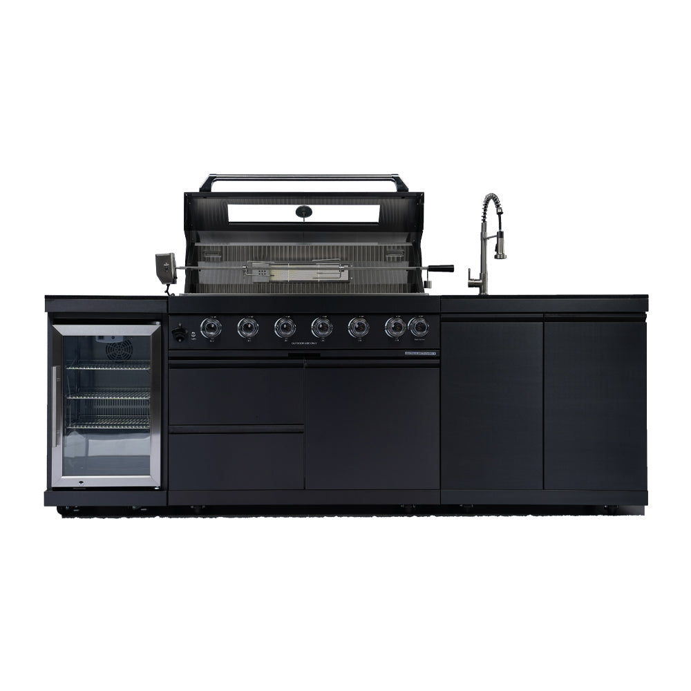 NG 95" 6-Burner 85000 BTU Black Outdoor Kitchen Island Grill Rotisserie kit Granite Countertops