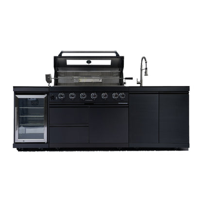 NG 95" 6-Burner 85000 BTU Black Outdoor Kitchen Island Grill Rotisserie kit Granite Countertops