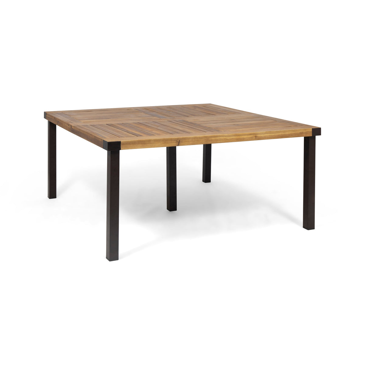 9-Piece Outdoor Patio Dining Set, 64" Square Acacia Wood Table with 8 Armchairs, Teak