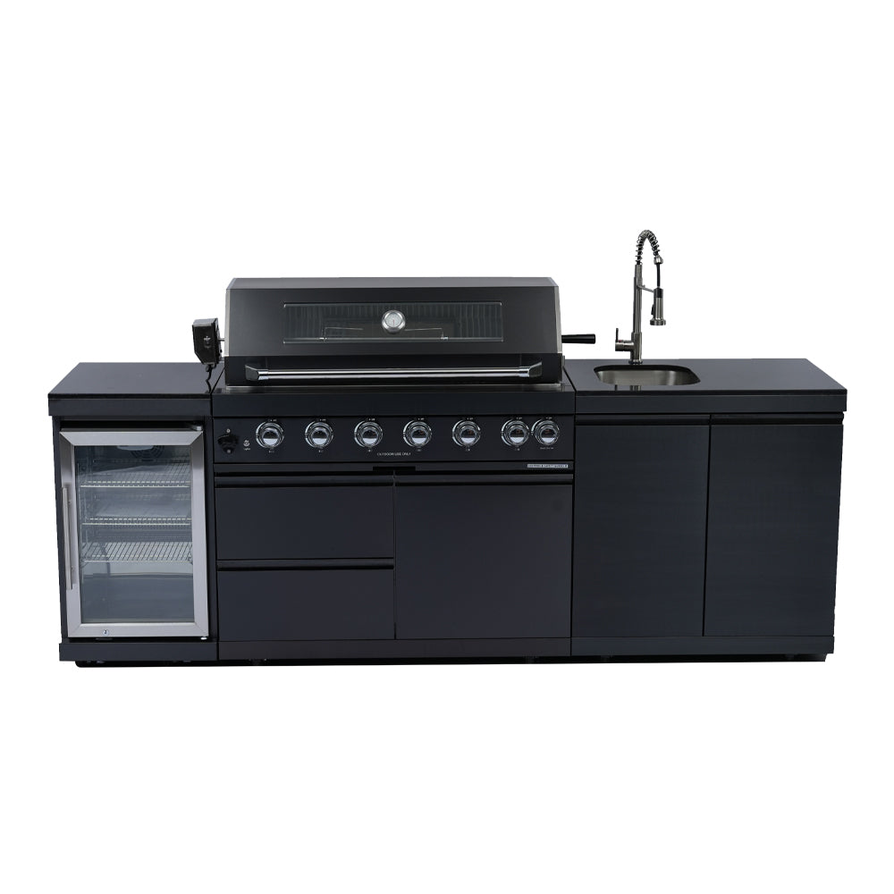 NG 95" 6-Burner 85000 BTU Black Outdoor Kitchen Island Grill Rotisserie kit Granite Countertops