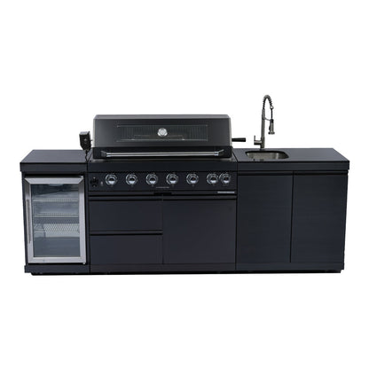 NG 95" 6-Burner 85000 BTU Black Outdoor Kitchen Island Grill Rotisserie kit Granite Countertops
