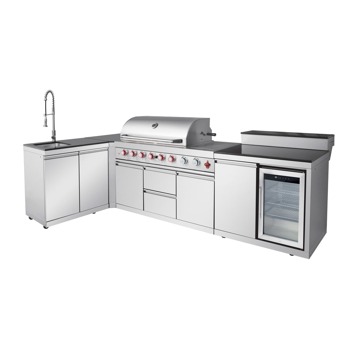 Outdoor Kitchen Island with 6+1 Burner Propane Gas BBQ Grill
