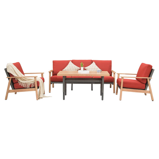Outdoor Wicker Patio Furniture Set 4 Pieces with Aluminum Frame - Red