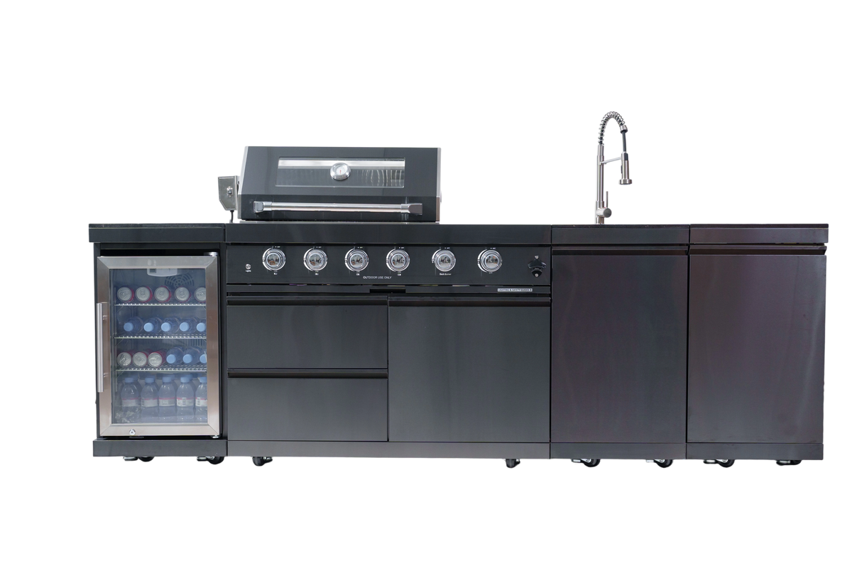 104" 4-Burner 72000 BTU Black Outdoor Kitchen Island Grill with Storage Cabinets & Drawers