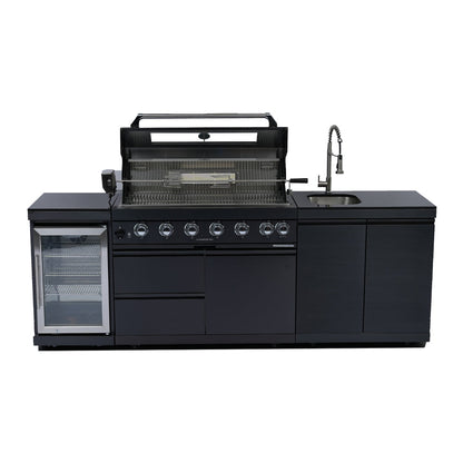 NG 95" 6-Burner 85000 BTU Black Outdoor Kitchen Island Grill Rotisserie kit Granite Countertops