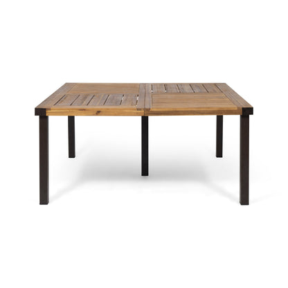 9-Piece Outdoor Patio Dining Set, 64" Square Acacia Wood Table with 8 Armchairs, Teak