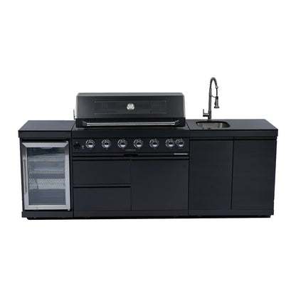 NG 95" 6-Burner 85000 BTU Black Outdoor Kitchen Island Grill Rotisserie kit Granite Countertops