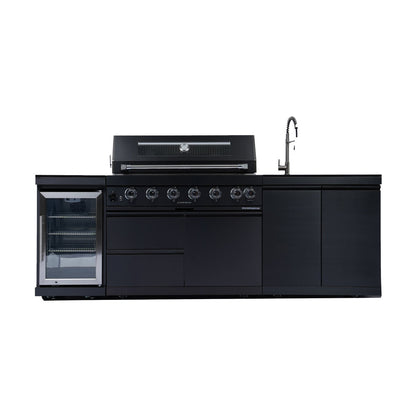 NG 95" 6-Burner 85000 BTU Black Outdoor Kitchen Island Grill Rotisserie kit Granite Countertops