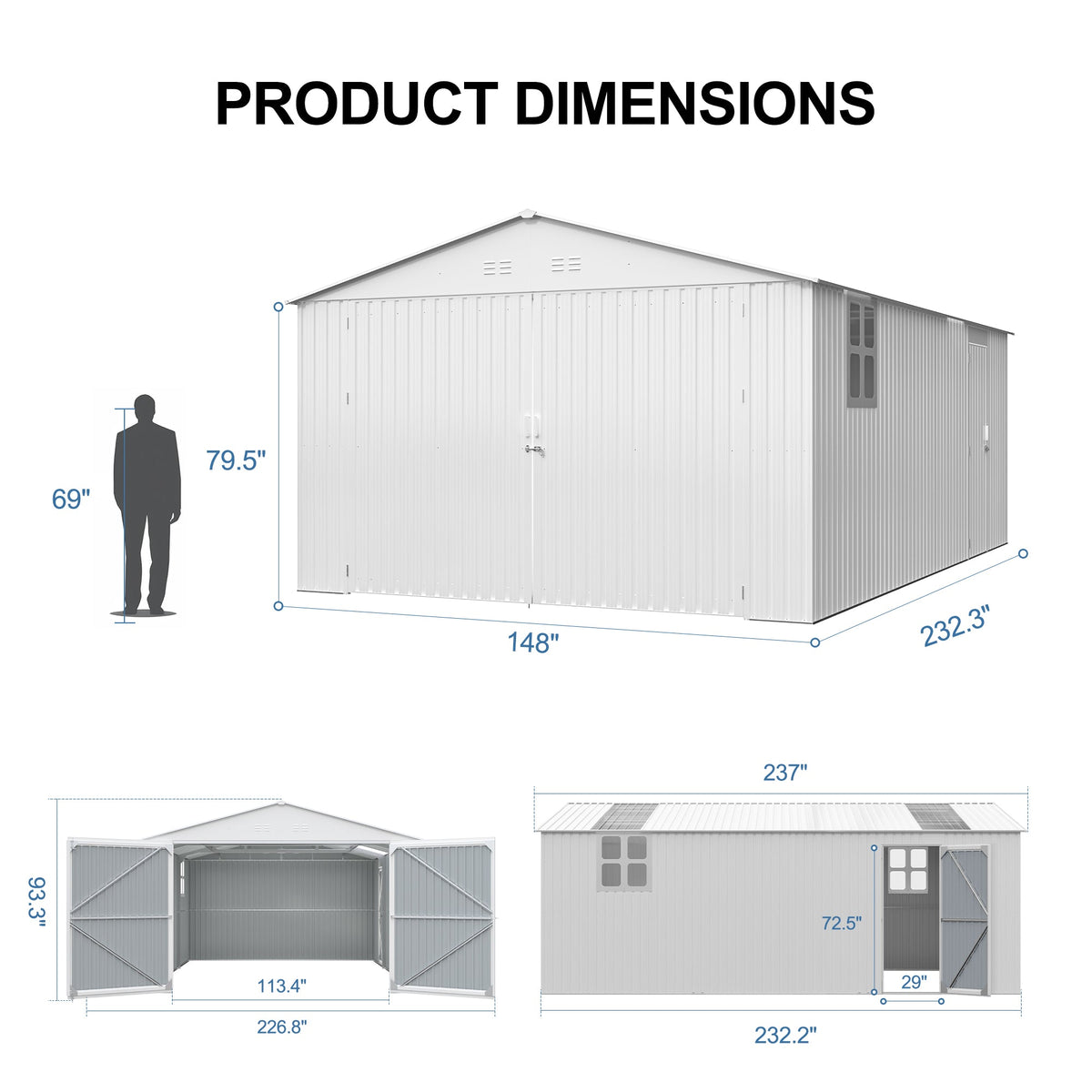 Outdoor Storage Shed 20x13 FT - Metal Garden Utility Shed with Ventilation - Silver